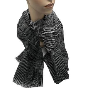 BLACK & WHITE HOUNDSTOOTH PLAID MULTI DESIGN WRAP SCARF 80X25